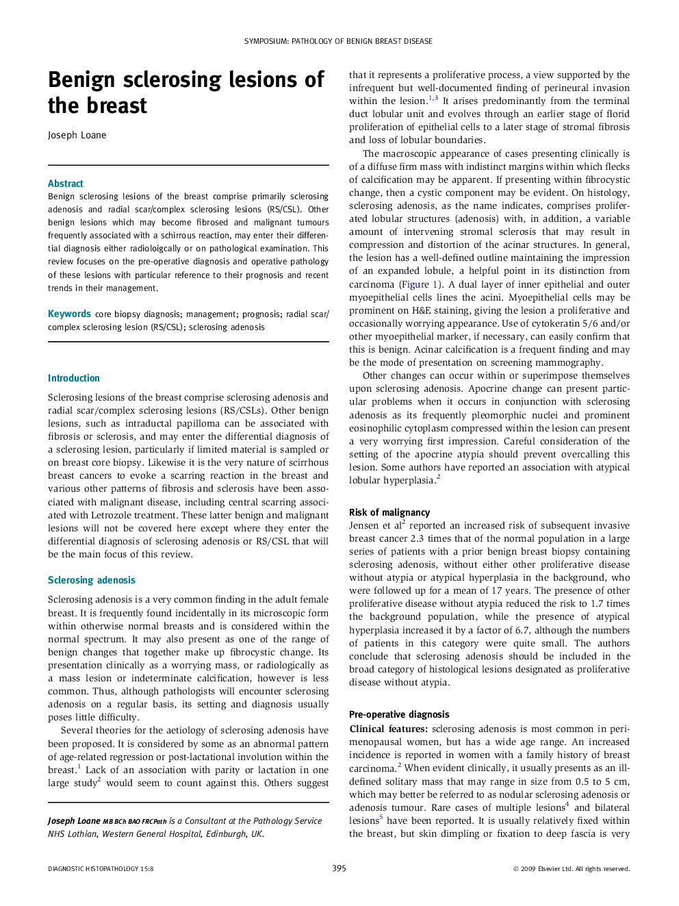 Benign sclerosing lesions of the breast