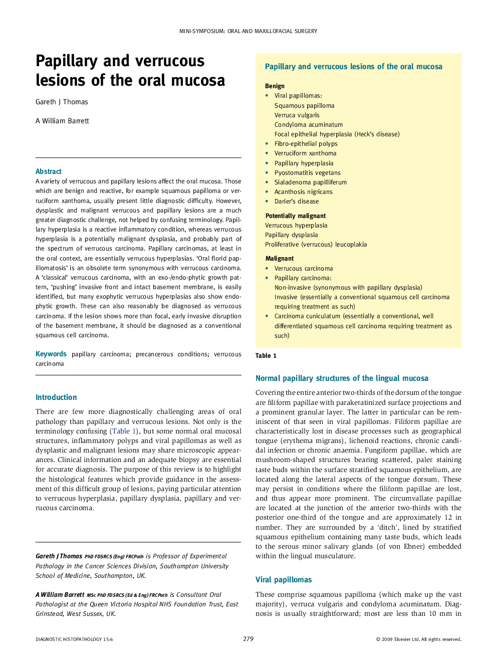 Papillary and verrucous lesions of the oral mucosa