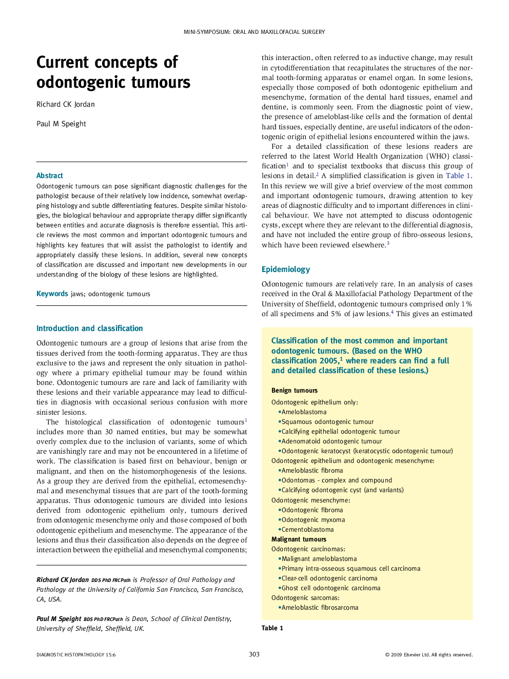 Current concepts of odontogenic tumours