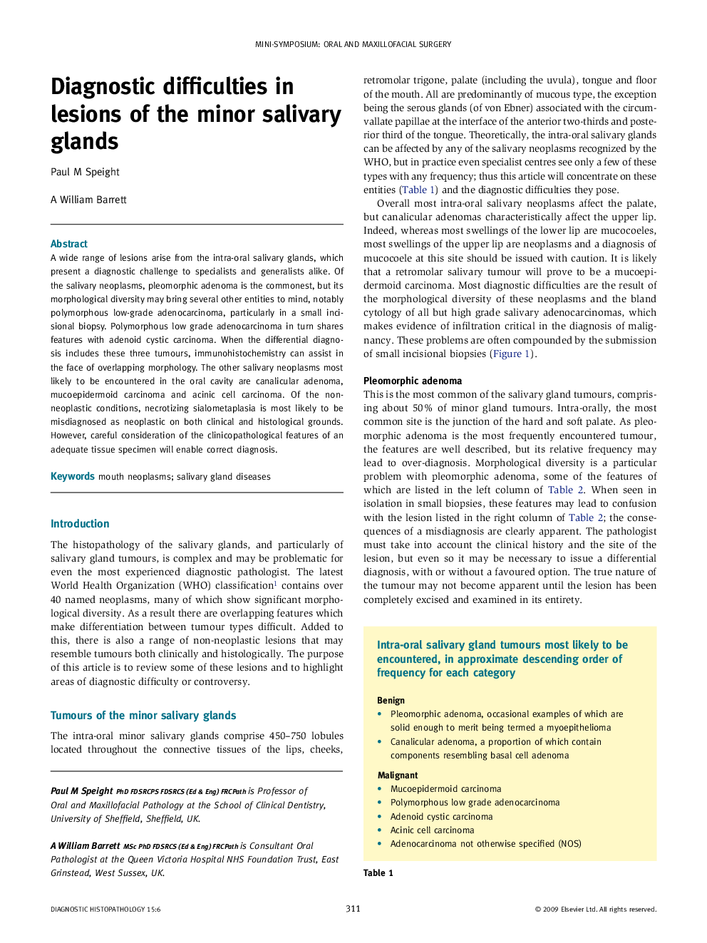 Diagnostic difficulties in lesions of the minor salivary glands