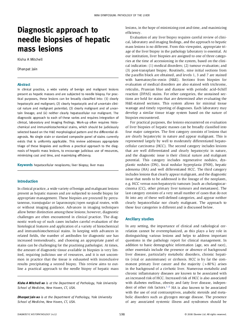 Diagnostic approach to needle biopsies of hepatic mass lesions