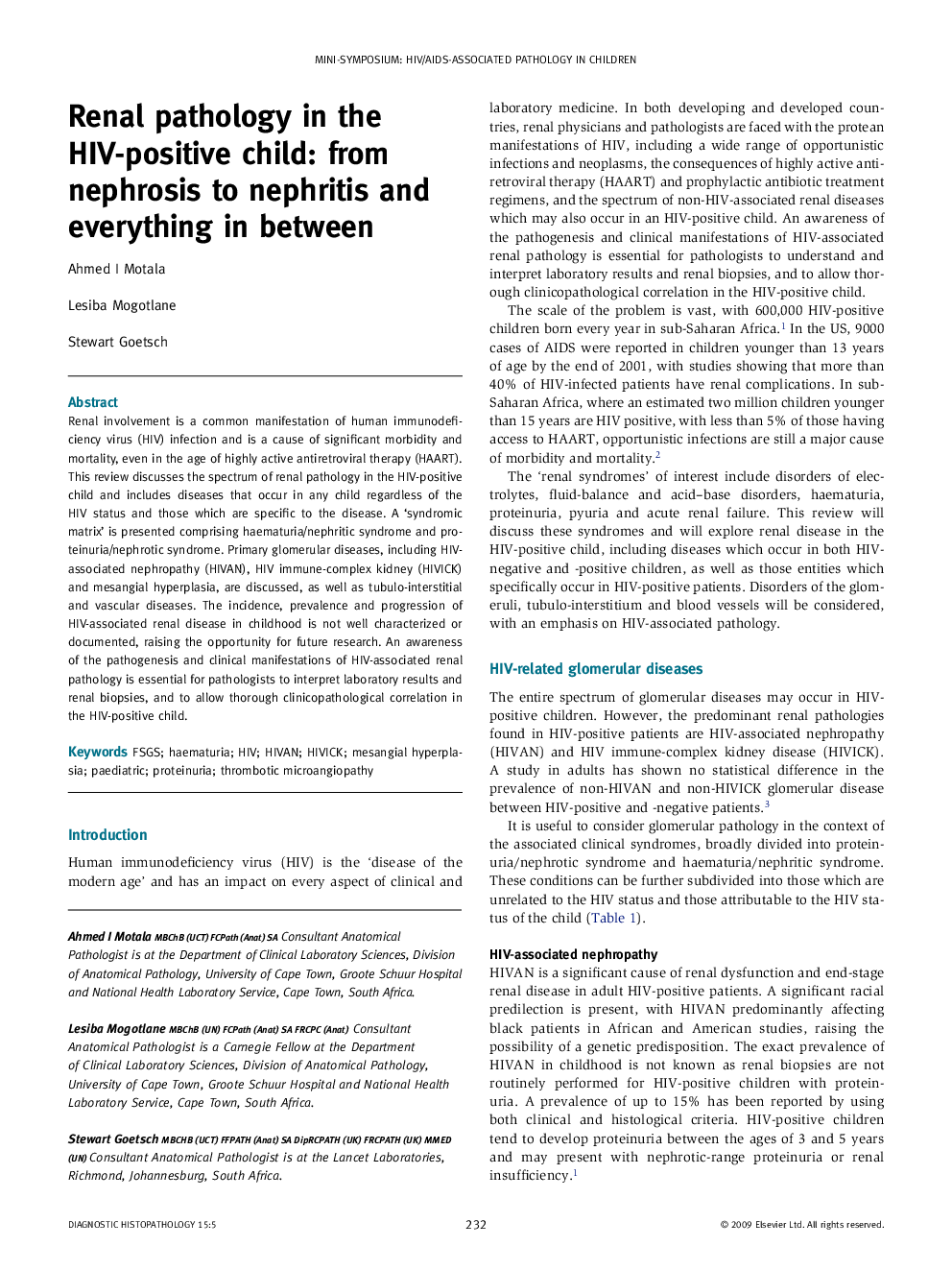 Renal pathology in the HIV-positive child: from nephrosis to nephritis and everything in between