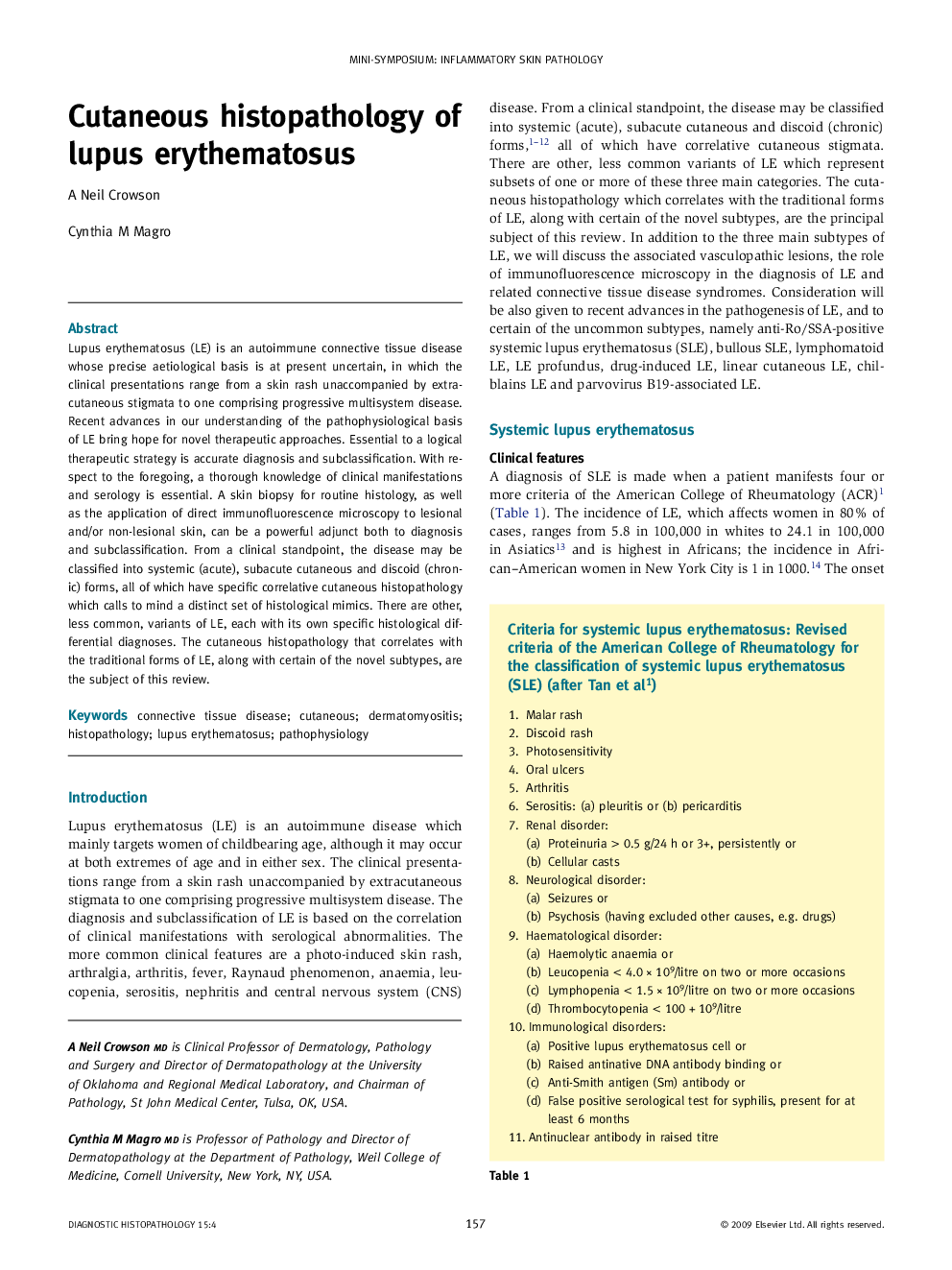 Cutaneous histopathology of lupus erythematosus