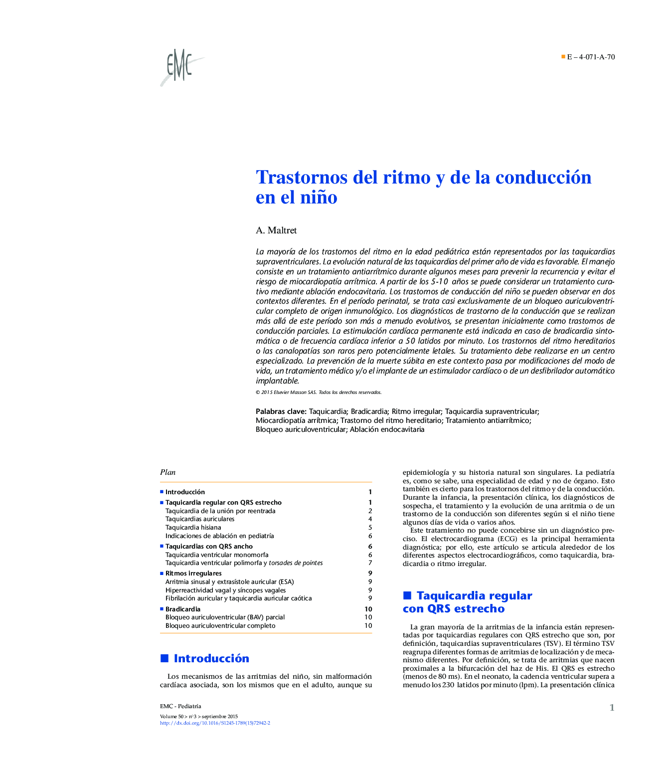 Trastornos del ritmo y de la conducción en el niño