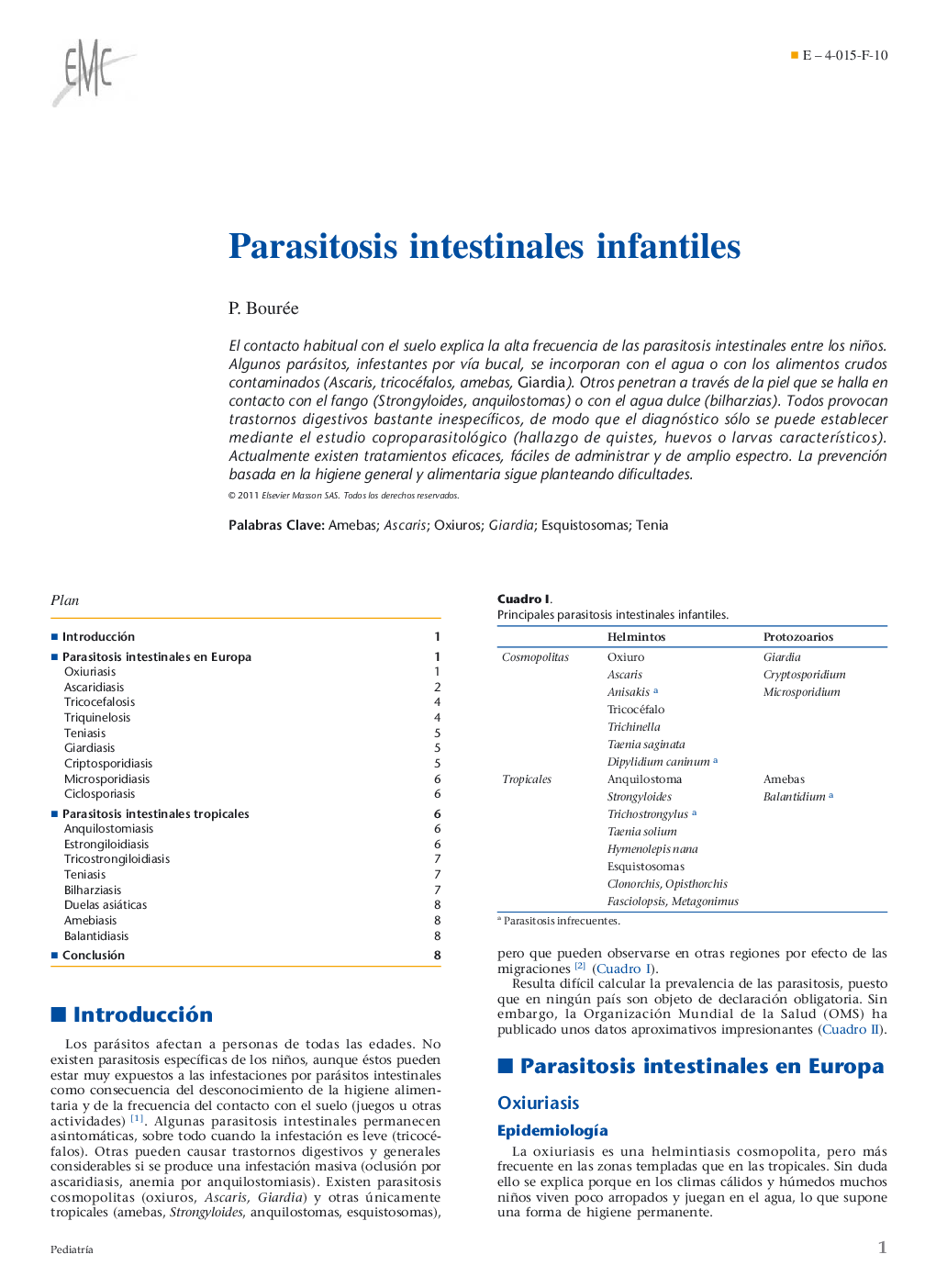 Parasitosis intestinales infantiles