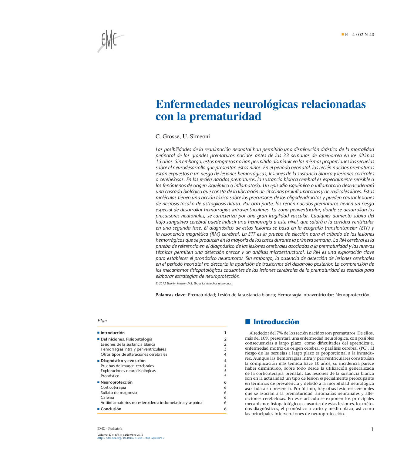 Enfermedades neurológicas relacionadas con la prematuridad