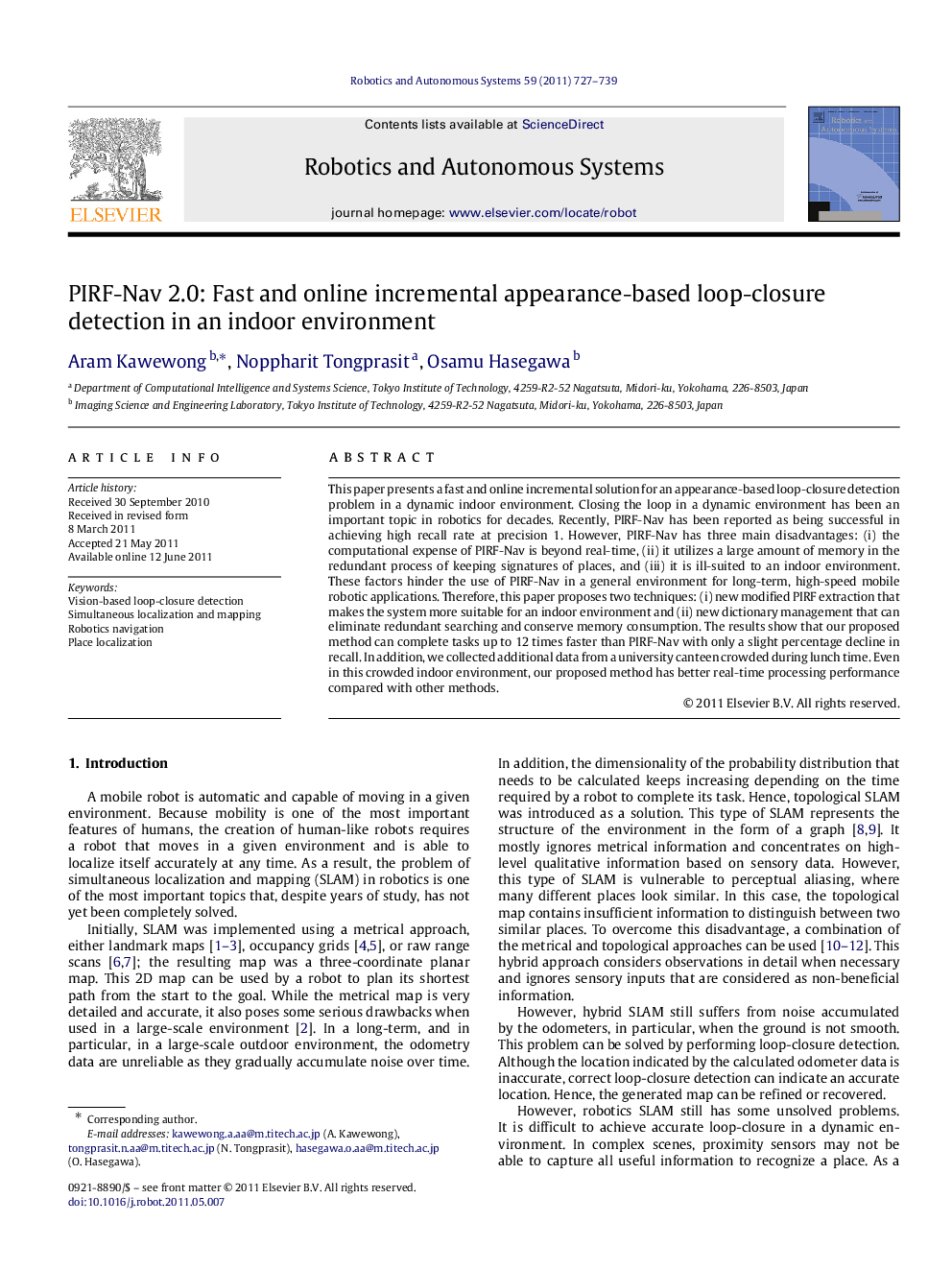 PIRF-Nav 2.0: Fast and online incremental appearance-based loop-closure detection in an indoor environment