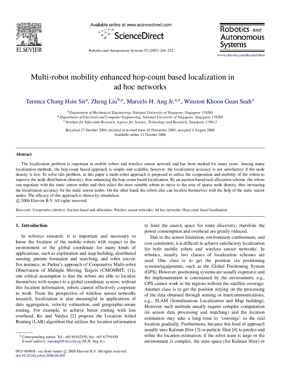 Multi-robot mobility enhanced hop-count based localization in ad hoc networks