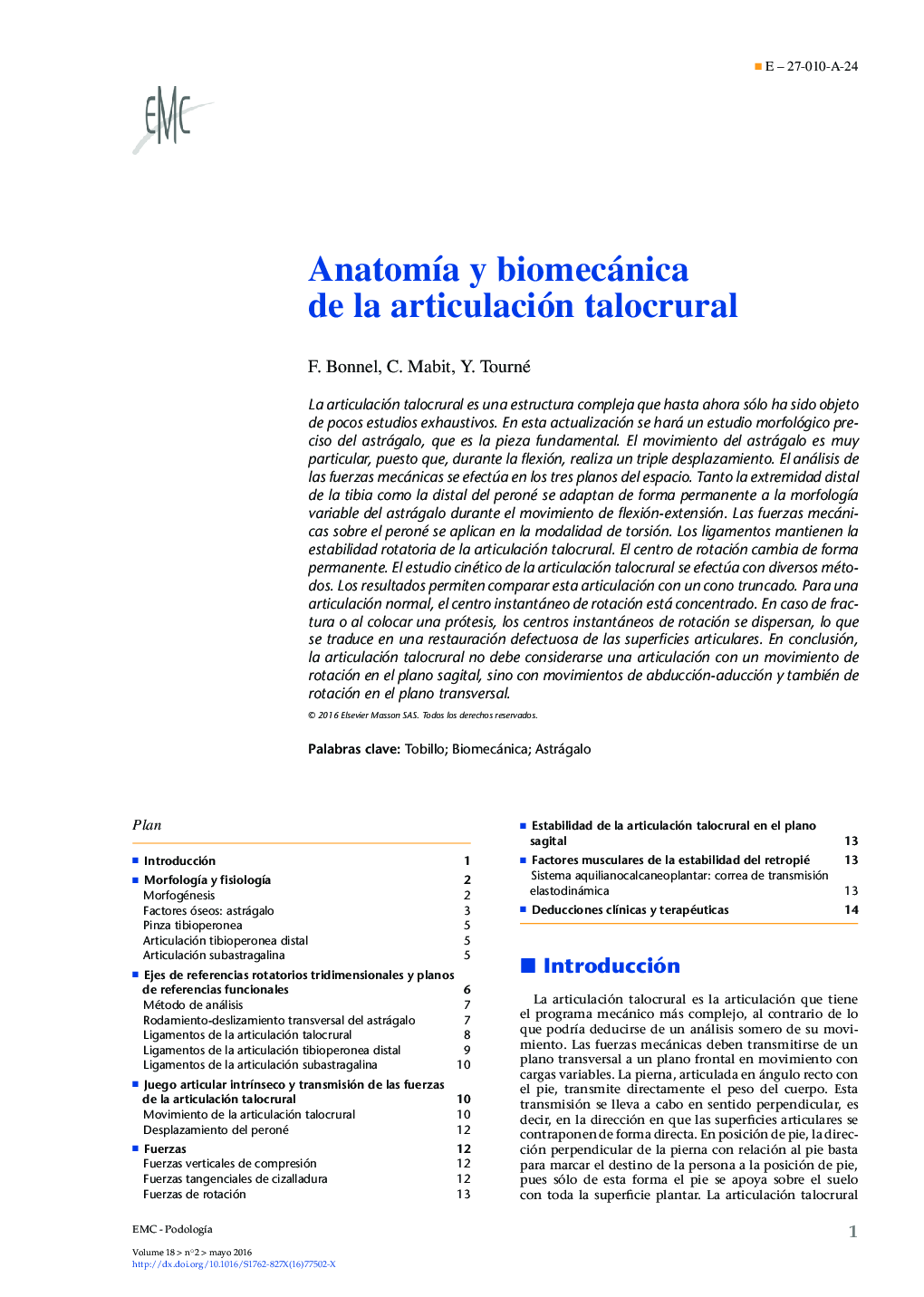 Anatomía y biomecánica de la articulación talocrural