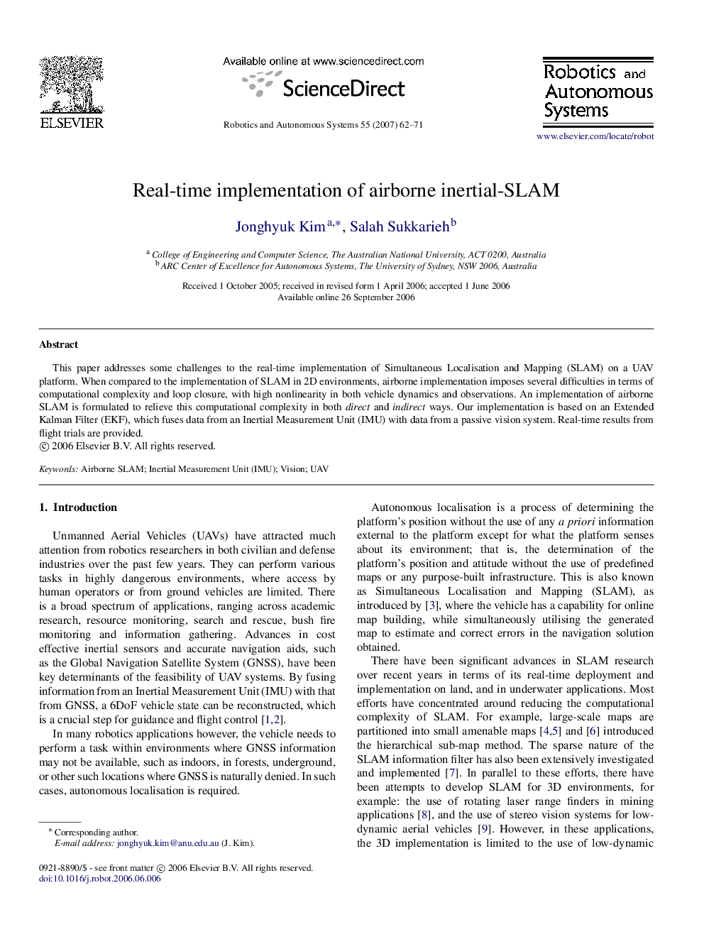 Real-time implementation of airborne inertial-SLAM