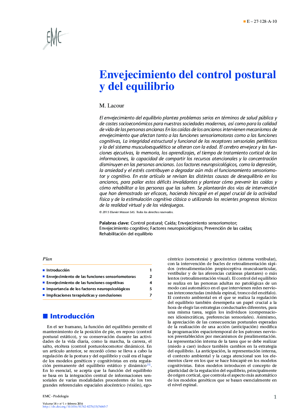 Envejecimiento del control postural y del equilibrio