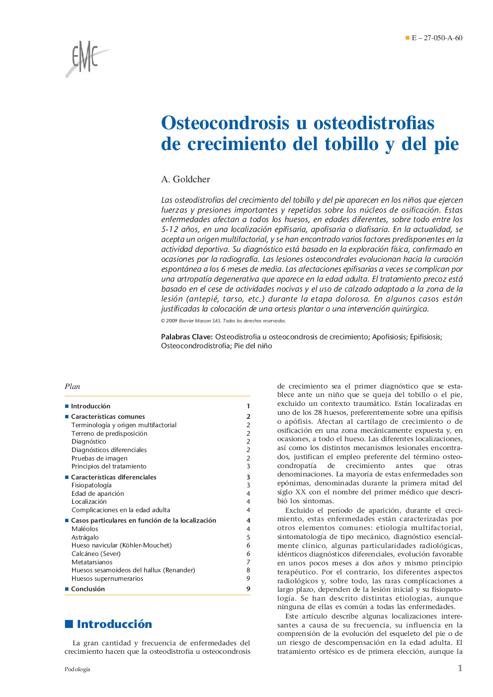 Osteocondrosis u osteodistrofias de crecimiento del tobillo y del pie