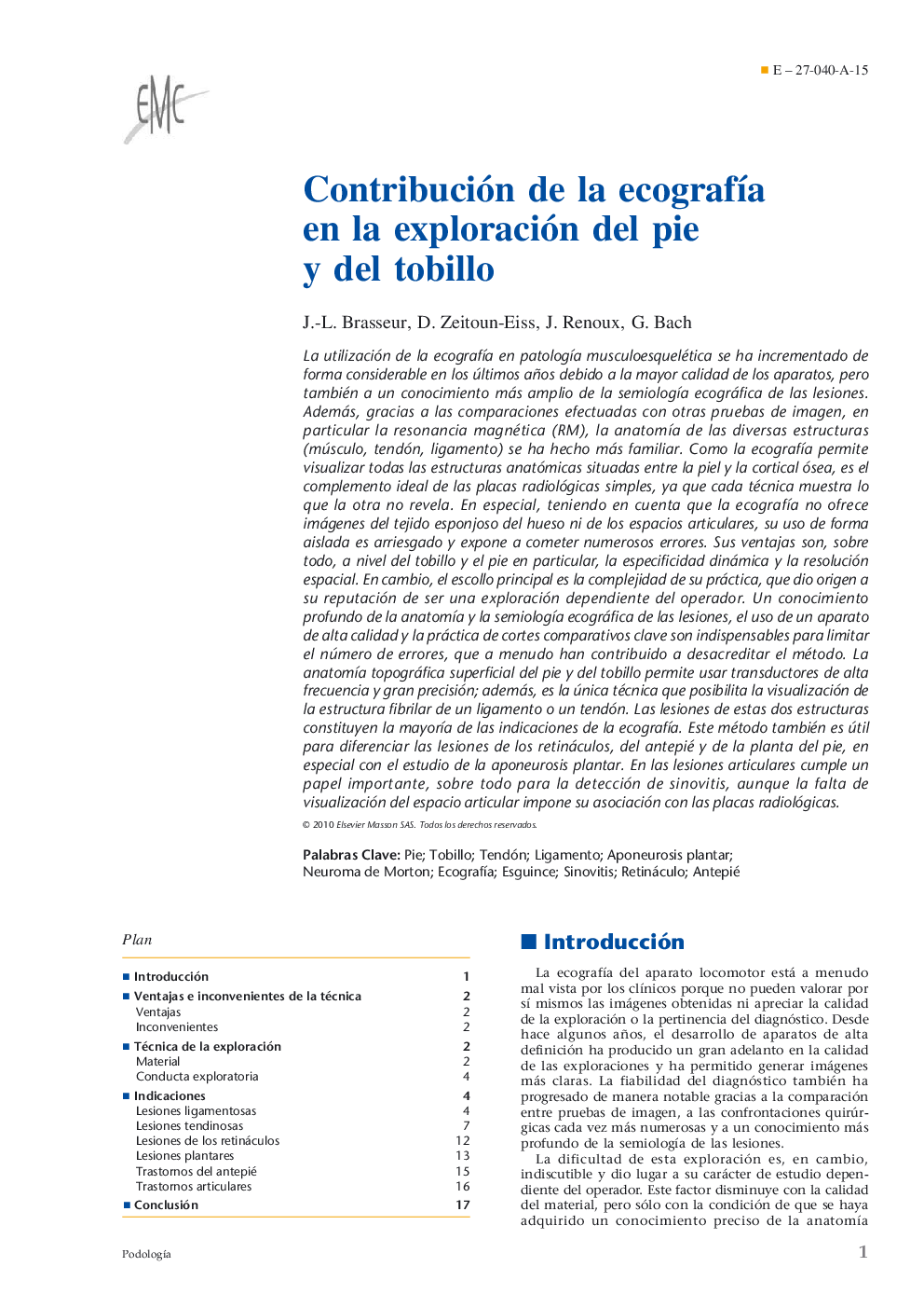 Contribución de la ecografía en la exploración del pie y del tobillo