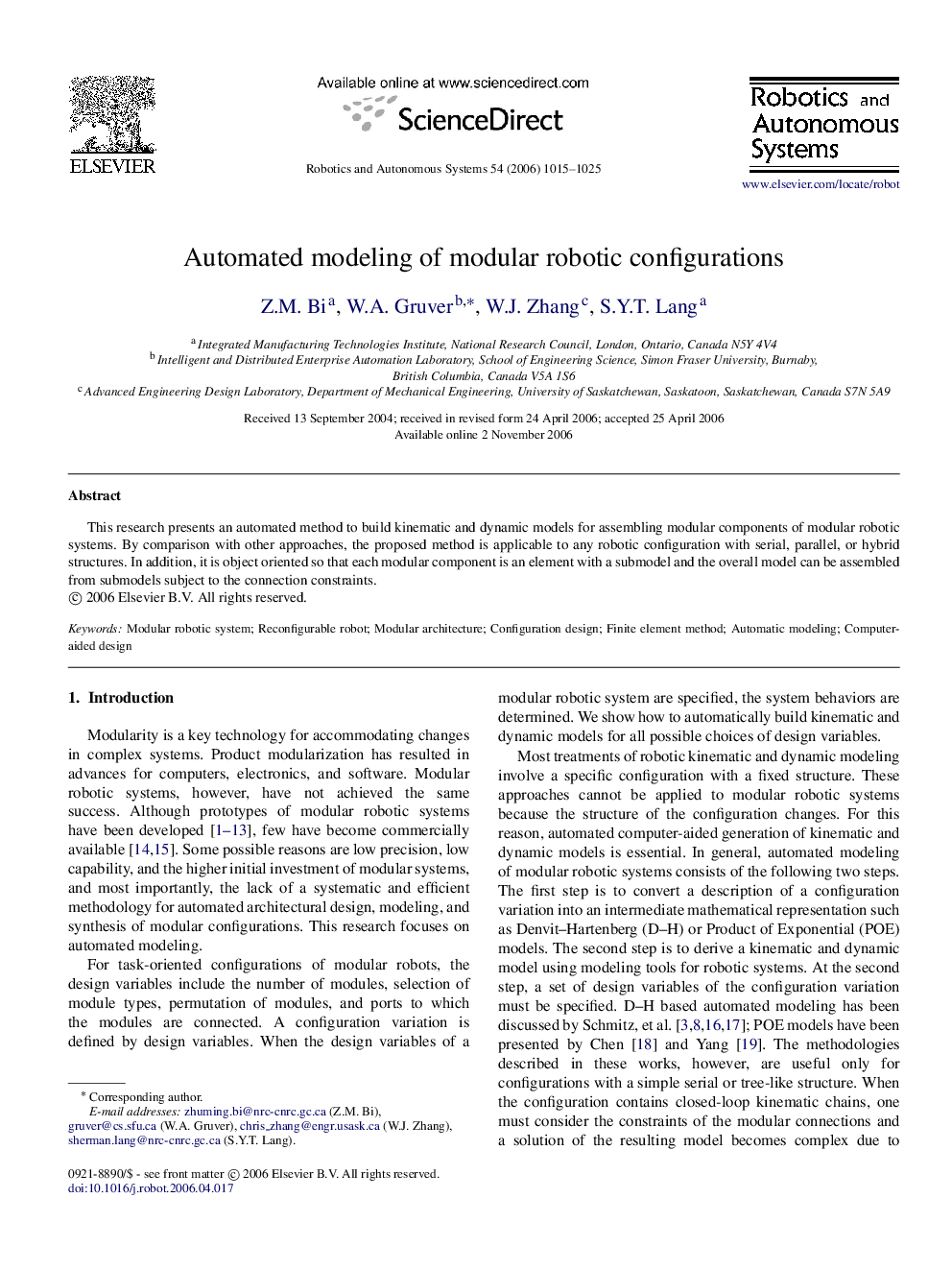 Automated modeling of modular robotic configurations