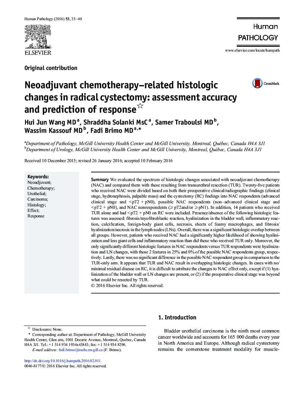 تغییرات هیستولوژیکی مرتبط با شیمی درمانی نئوادجوتان در پاتولوژی رادیکال: دقت ارزیابی و پیش بینی پاسخ 