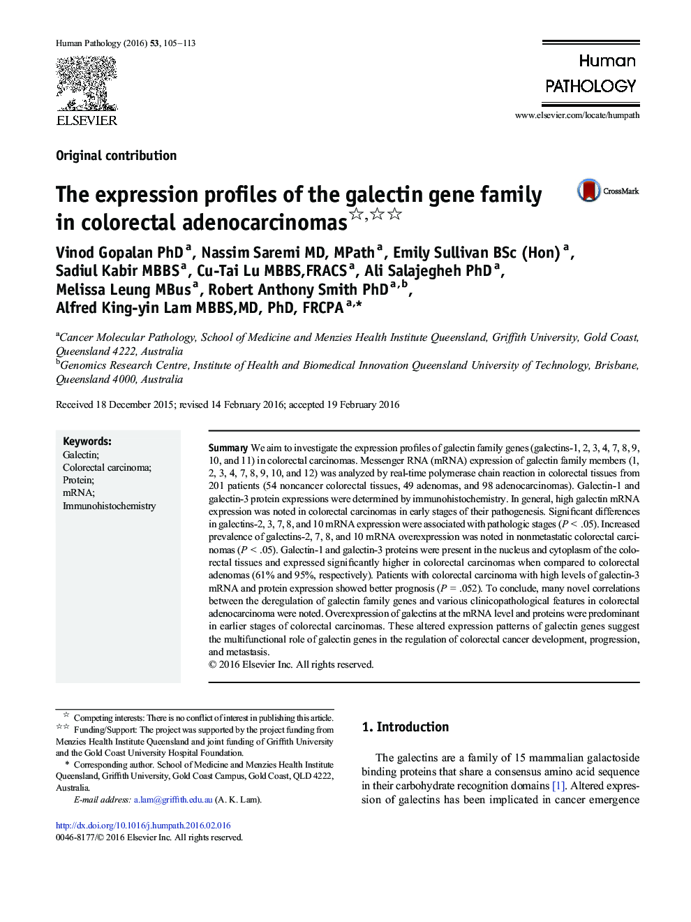 نمایه های بیان خانواده ژن گالککتین در آدنوکارسینوم های کولورکتال 