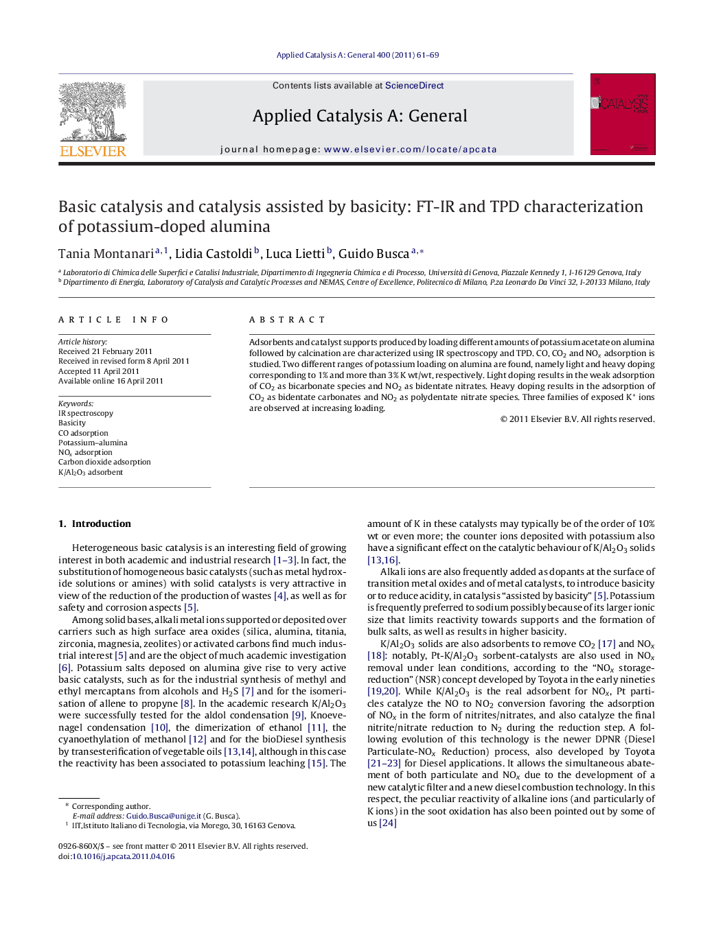 Basic catalysis and catalysis assisted by basicity: FT-IR and TPD characterization of potassium-doped alumina