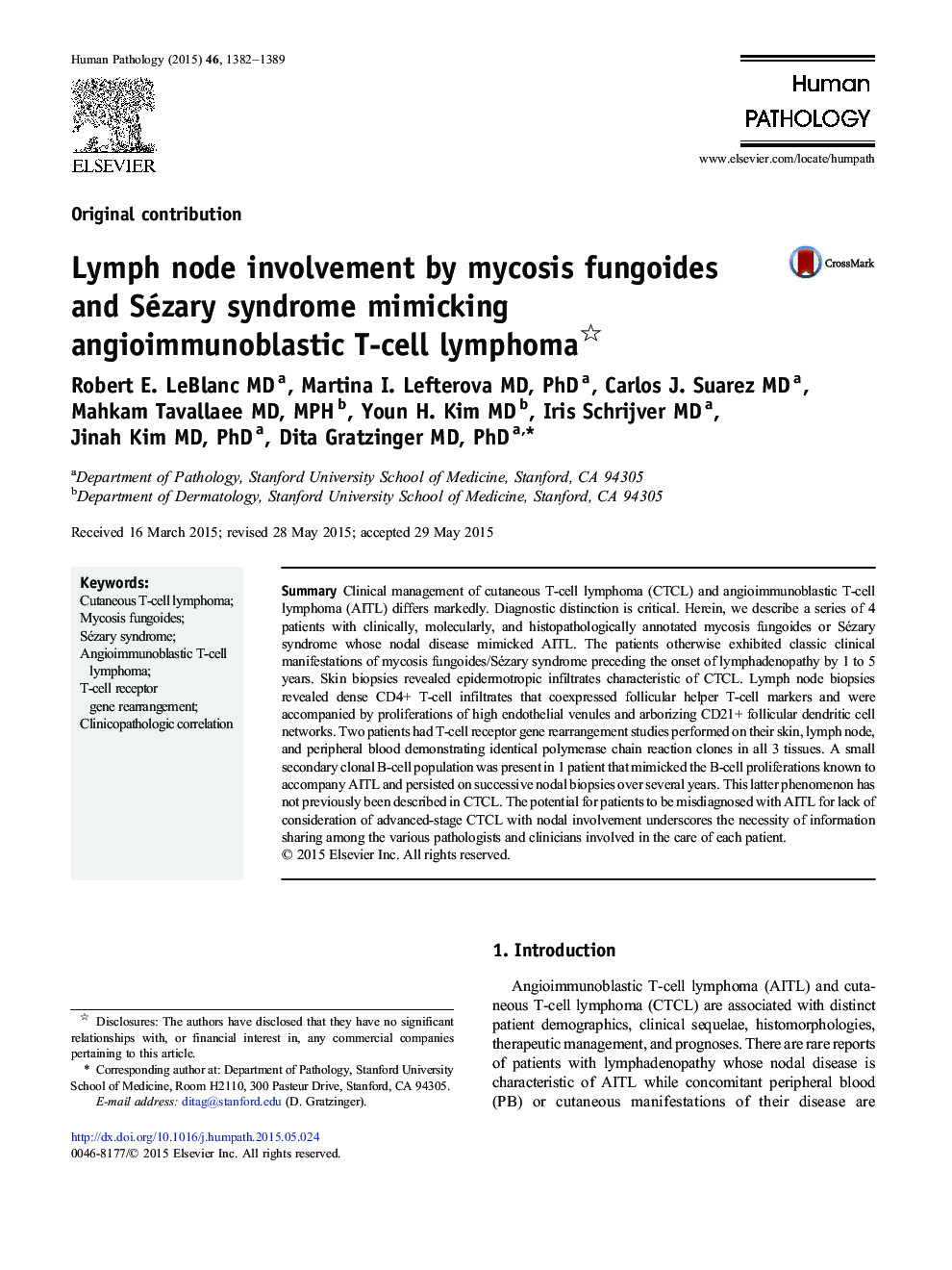 Lymph node involvement by mycosis fungoides and Sézary syndrome mimicking angioimmunoblastic T-cell lymphoma 