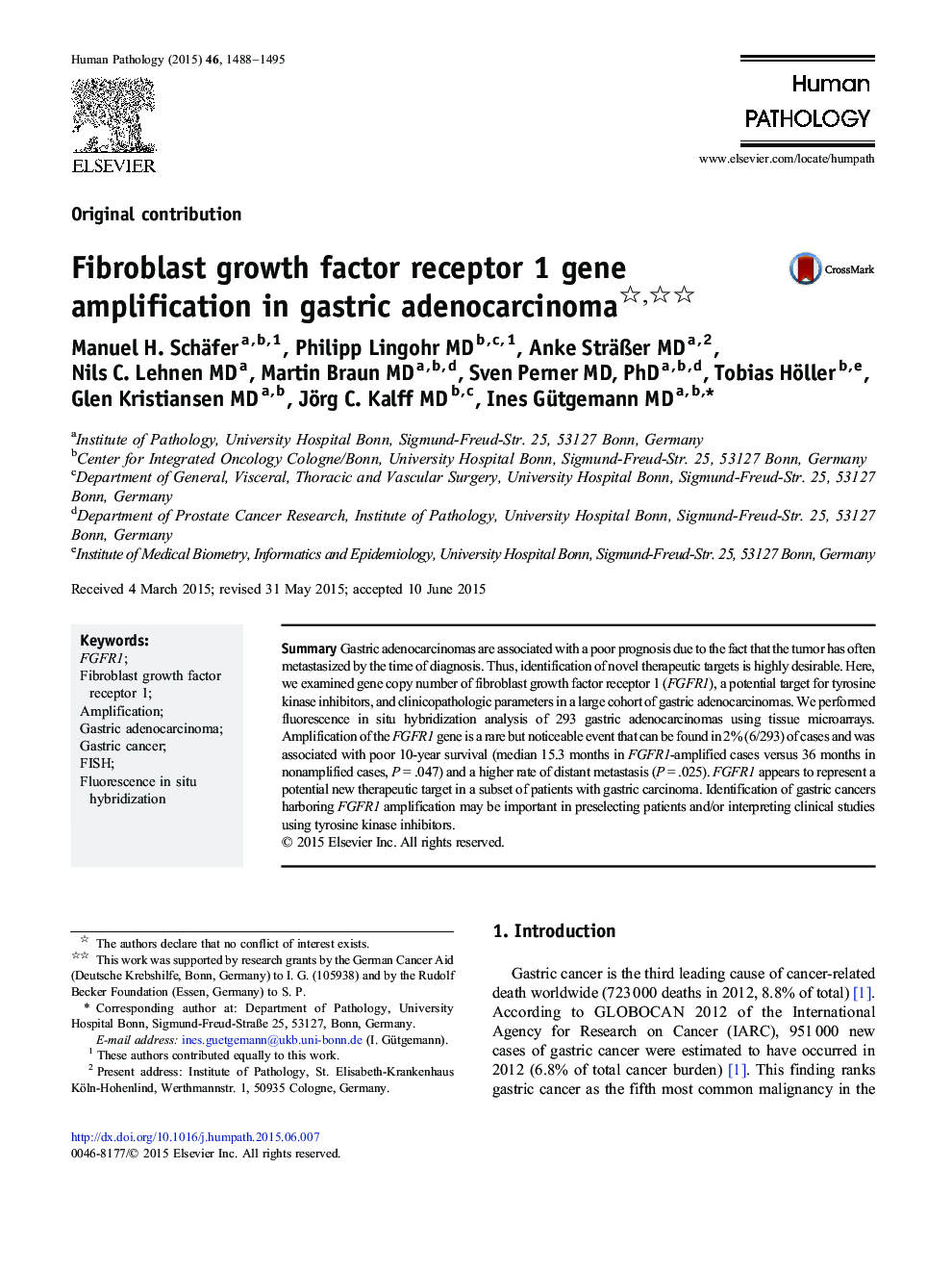 تکثیر ژن گیرنده فیبروبلاست فاکتور رشد 1 در آدنوکارسینوم معده 