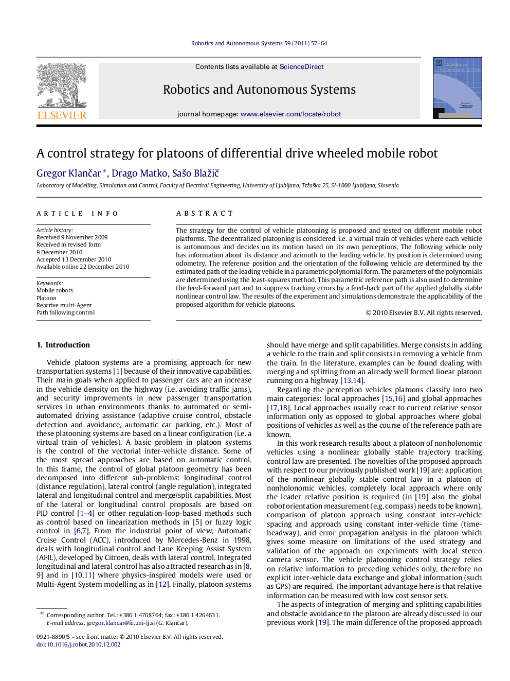 A control strategy for platoons of differential drive wheeled mobile robot