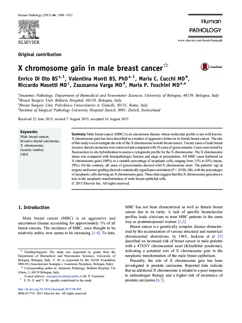 X chromosome gain in male breast cancer 