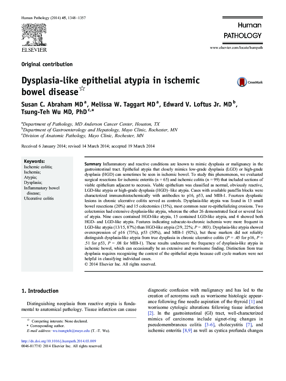 Dysplasia-like epithelial atypia in ischemic bowel disease 