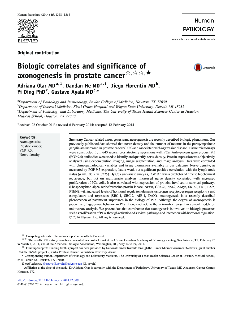 Biologic correlates and significance of axonogenesis in prostate cancer ★