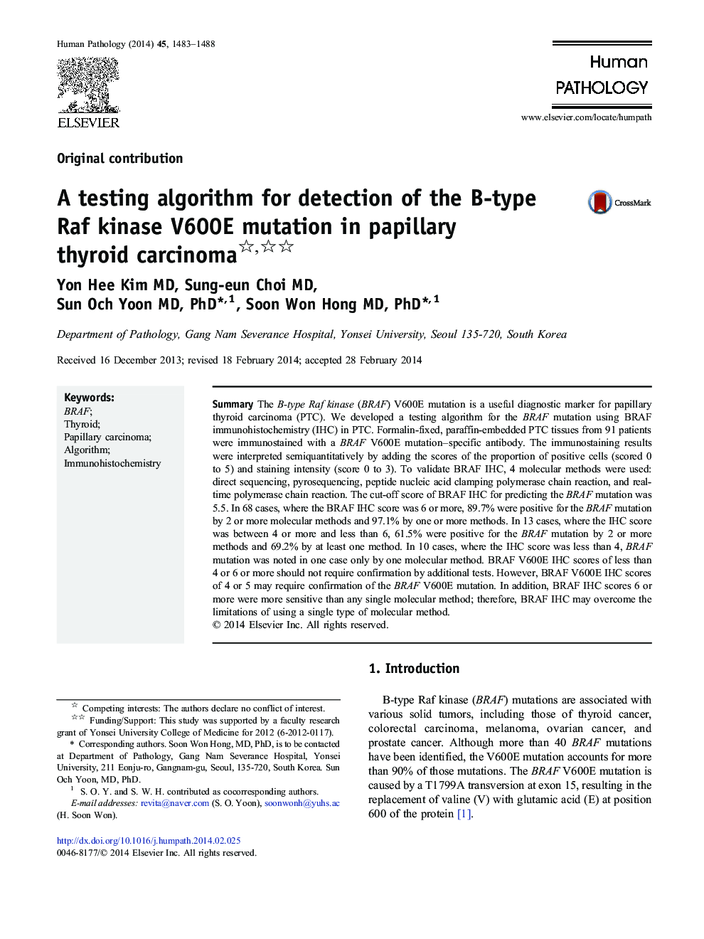 A testing algorithm for detection of the B-type Raf kinase V600E mutation in papillary thyroid carcinoma 