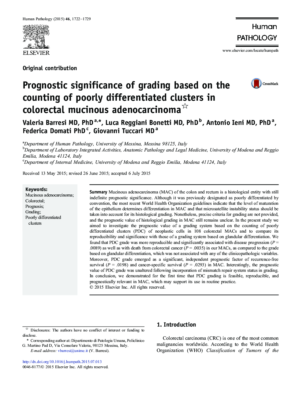 Prognostic significance of grading based on the counting of poorly differentiated clusters in colorectal mucinous adenocarcinoma 