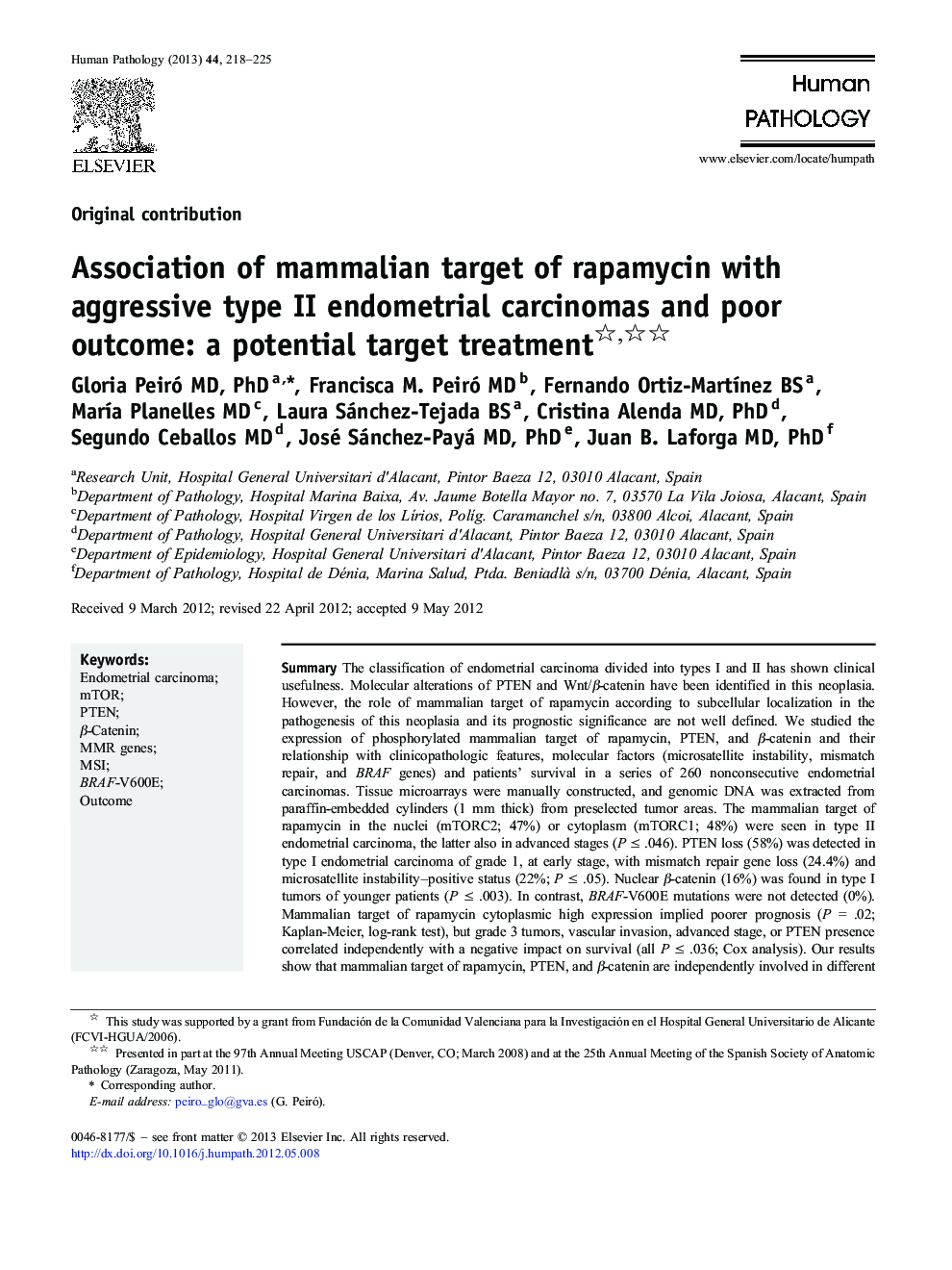 Association of mammalian target of rapamycin with aggressive type II endometrial carcinomas and poor outcome: a potential target treatment 