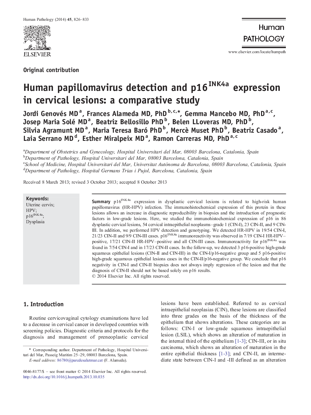 Human papillomavirus detection and p16INK4a expression in cervical lesions: a comparative study