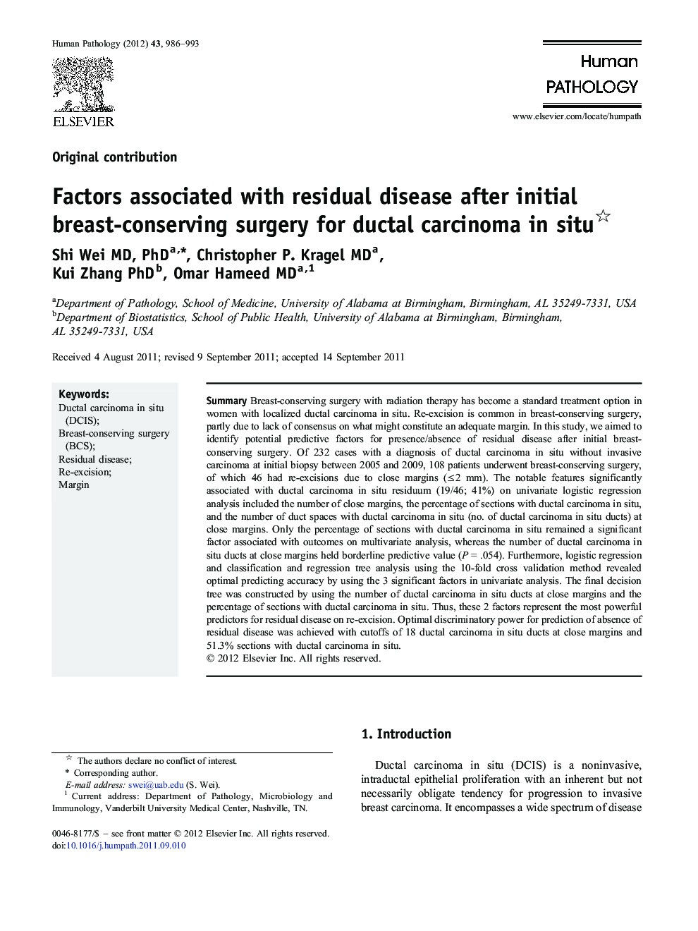 Factors associated with residual disease after initial breast-conserving surgery for ductal carcinoma in situ 