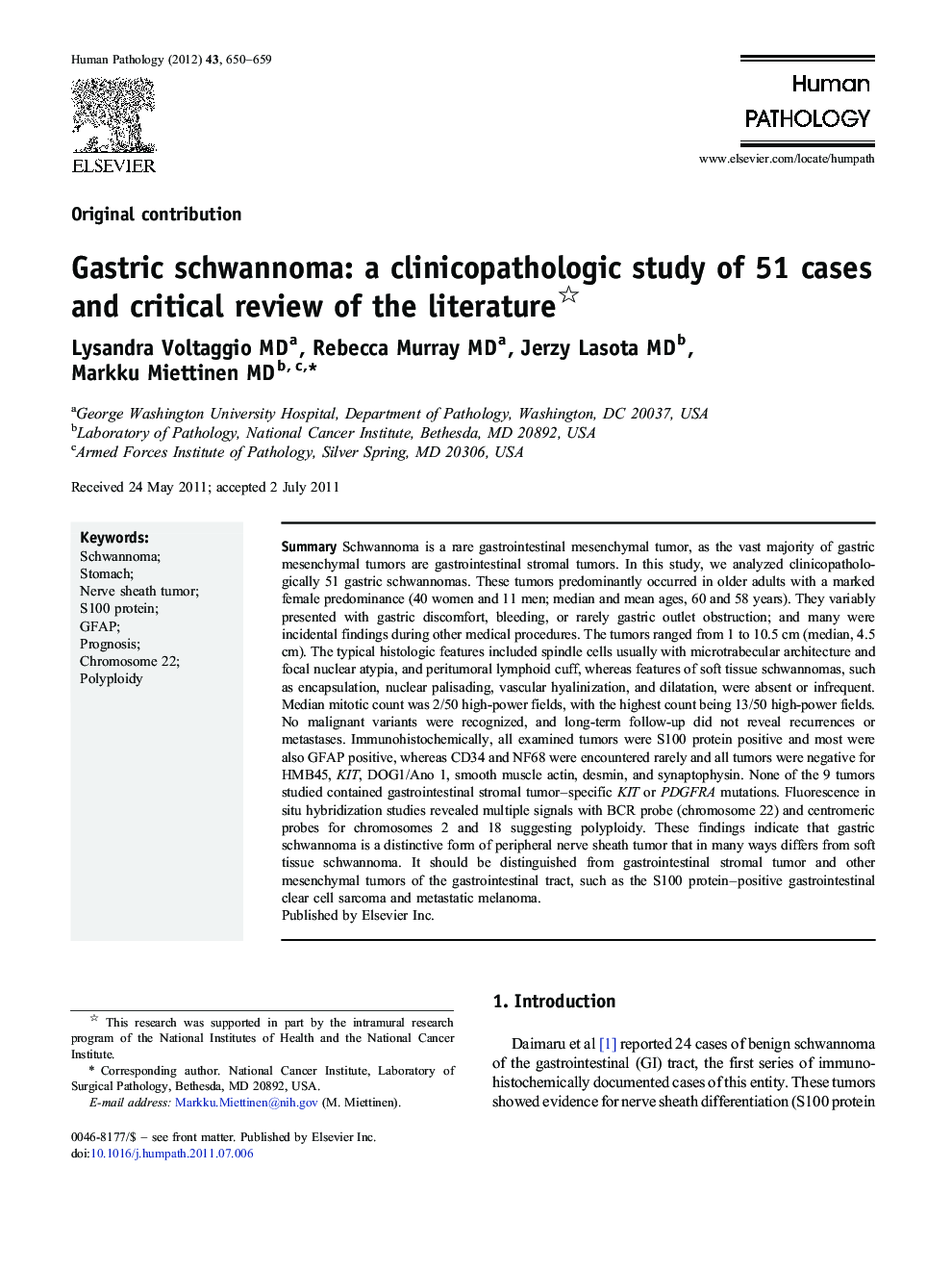 Gastric schwannoma: a clinicopathologic study of 51 cases and critical review of the literature 