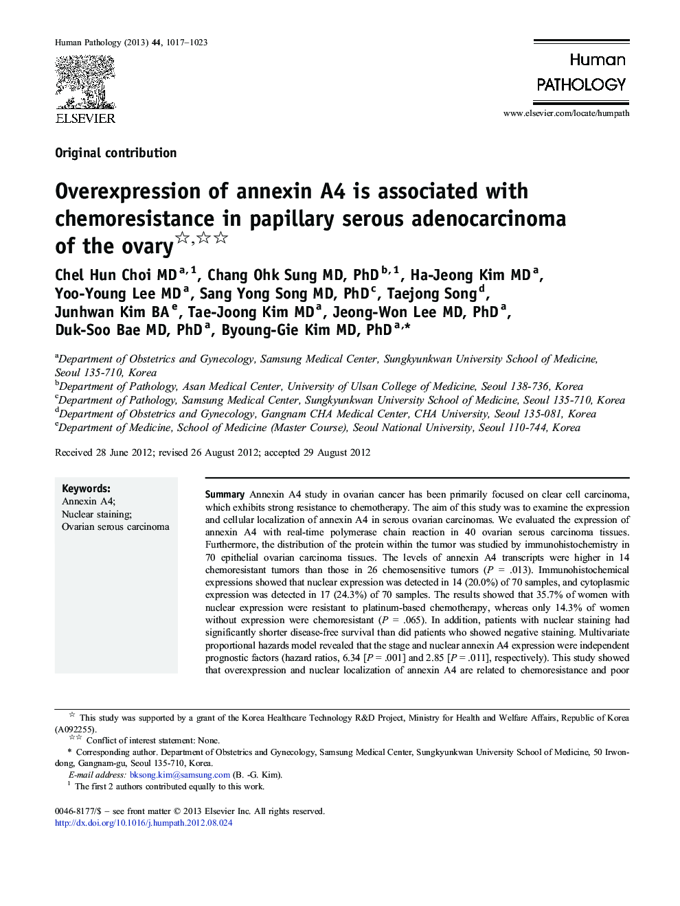 Overexpression of annexin A4 is associated with chemoresistance in papillary serous adenocarcinoma of the ovary 