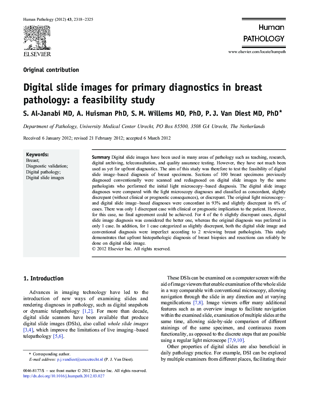 Digital slide images for primary diagnostics in breast pathology: a feasibility study