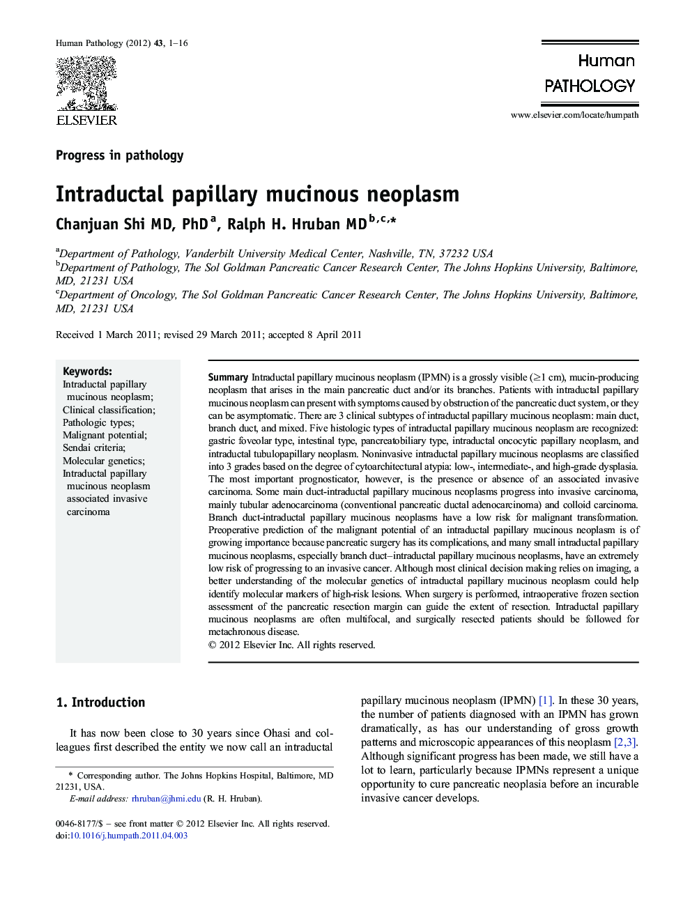 Intraductal papillary mucinous neoplasm