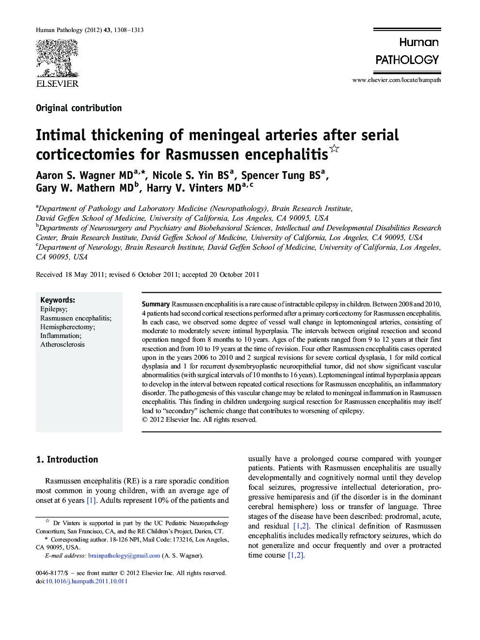 Intimal thickening of meningeal arteries after serial corticectomies for Rasmussen encephalitis 