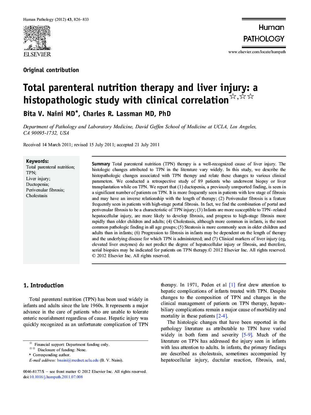 Total parenteral nutrition therapy and liver injury: a histopathologic study with clinical correlation 