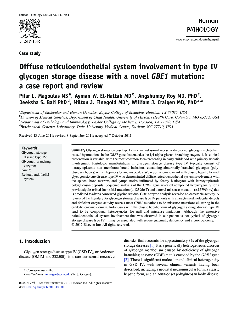 Diffuse reticuloendothelial system involvement in type IV glycogen storage disease with a novel GBE1 mutation: a case report and review