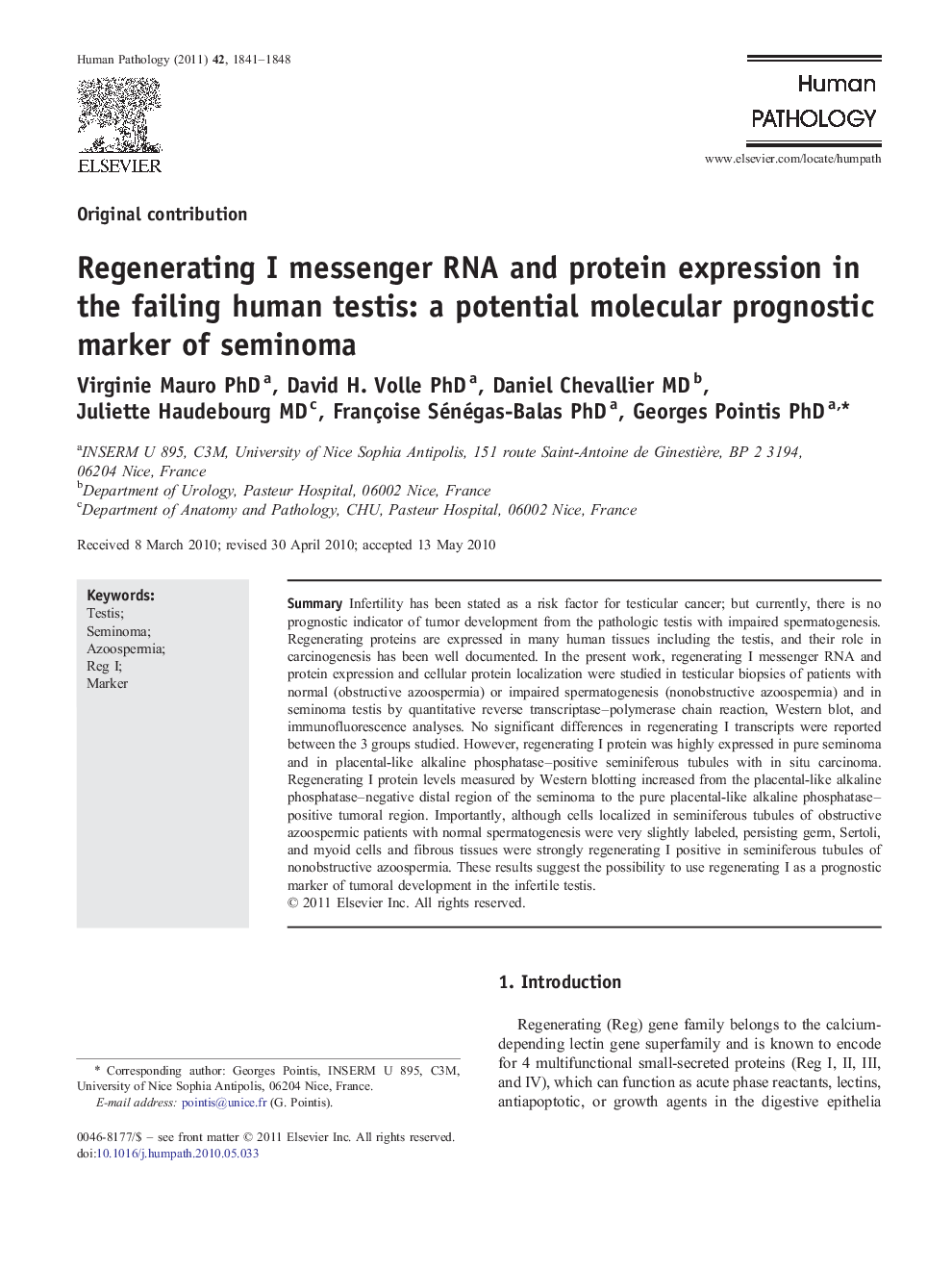 Regenerating I messenger RNA and protein expression in the failing human testis: a potential molecular prognostic marker of seminoma