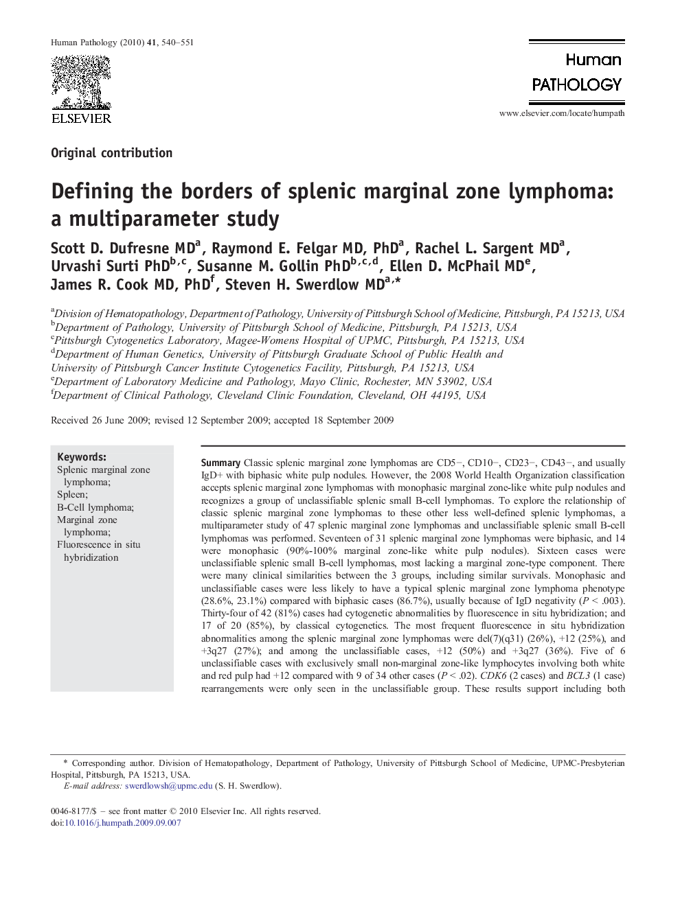 Defining the borders of splenic marginal zone lymphoma: a multiparameter study