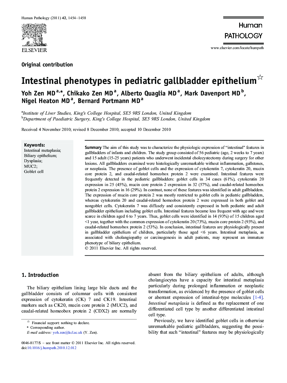 Intestinal phenotypes in pediatric gallbladder epithelium 