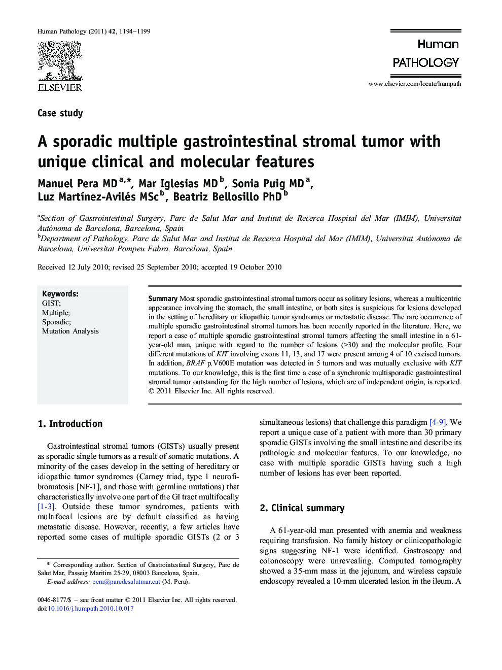 A sporadic multiple gastrointestinal stromal tumor with unique clinical and molecular features