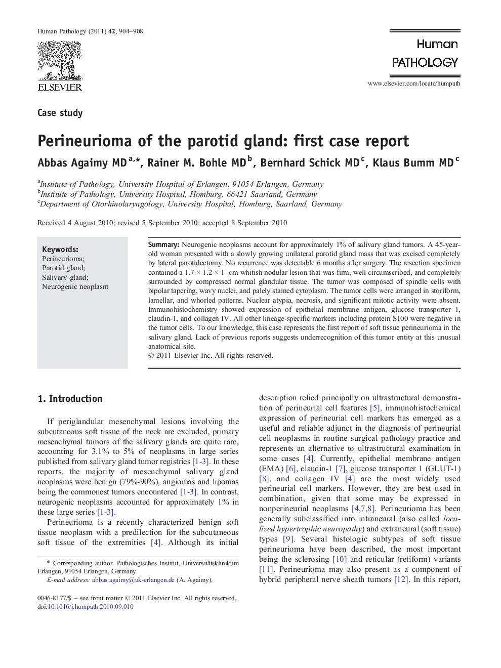 Perineurioma of the parotid gland: first case report