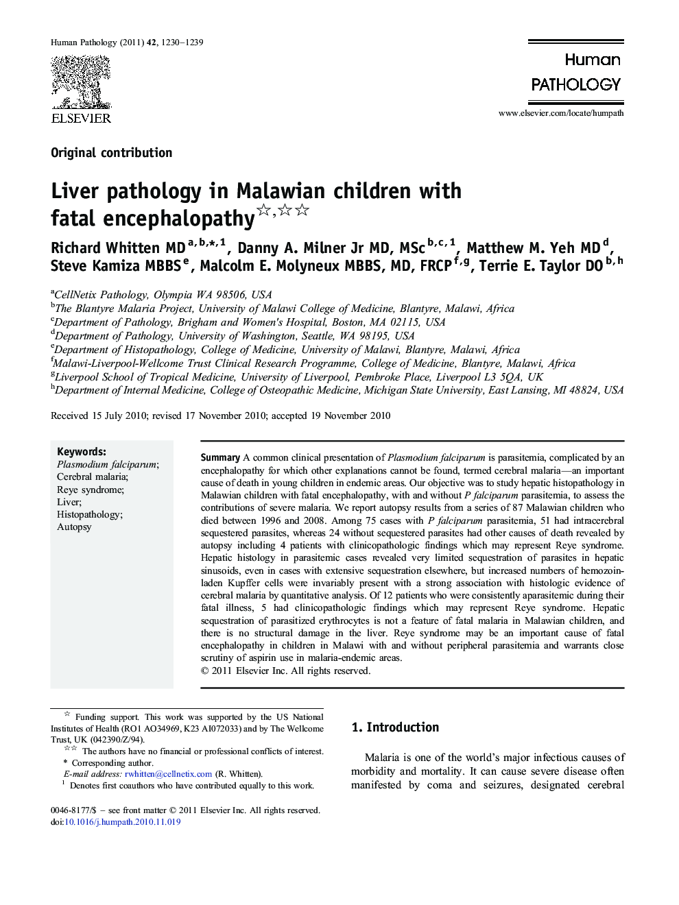Liver pathology in Malawian children with fatal encephalopathy 