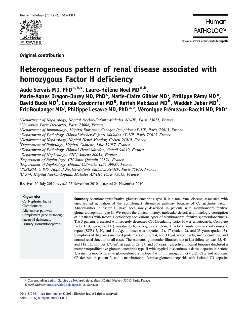 Heterogeneous pattern of renal disease associated with homozygous Factor H deficiency