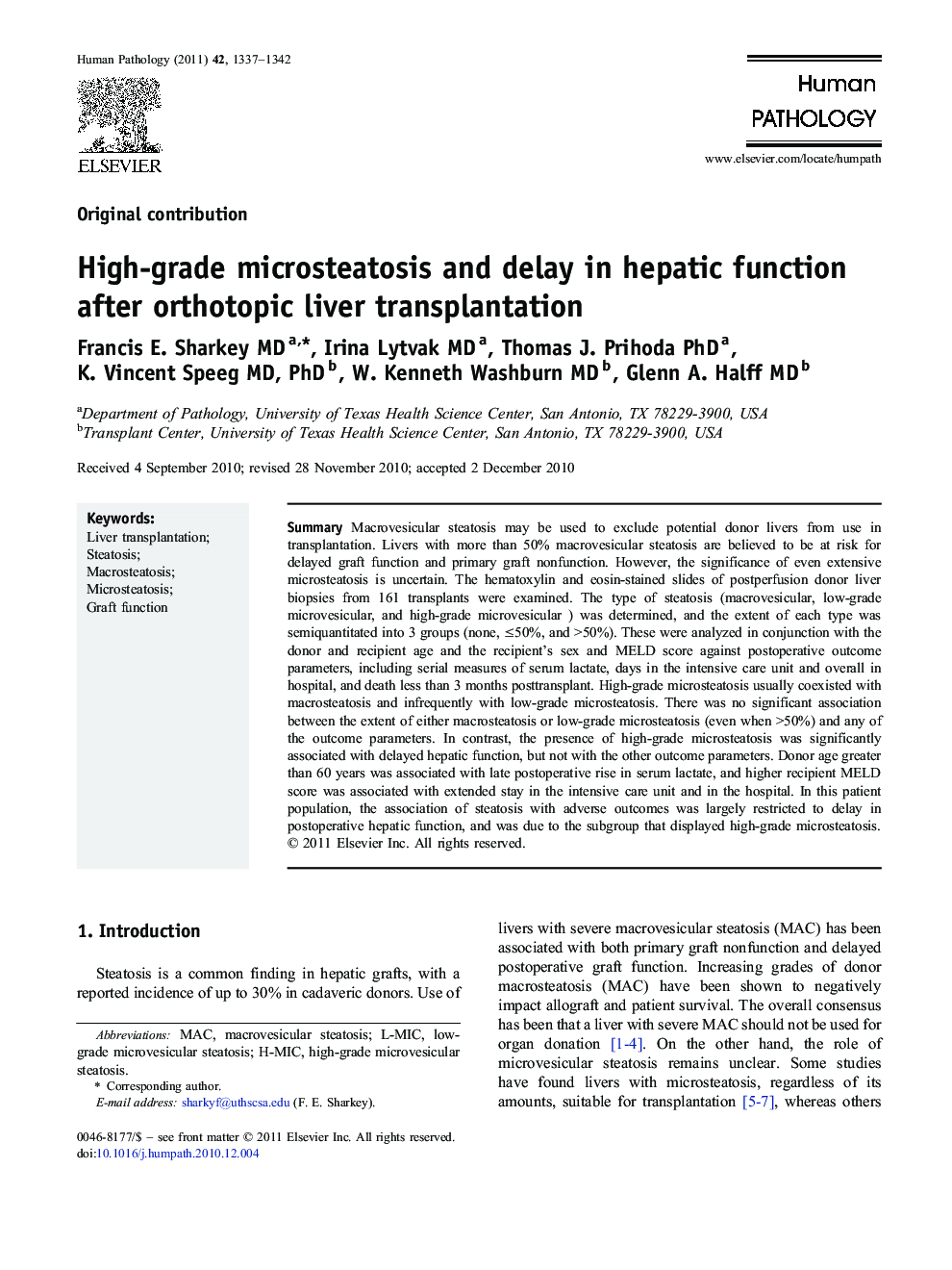 High-grade microsteatosis and delay in hepatic function after orthotopic liver transplantation