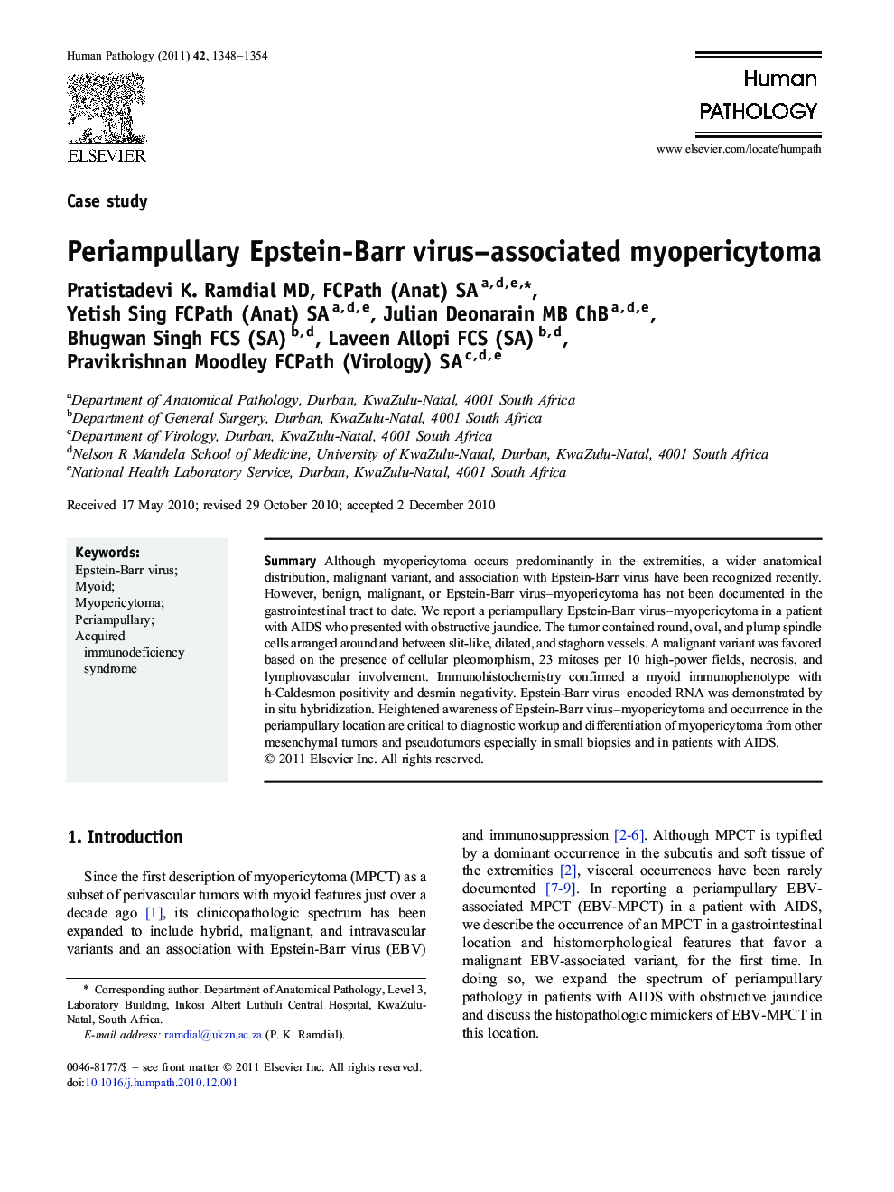 Periampullary Epstein-Barr virus–associated myopericytoma