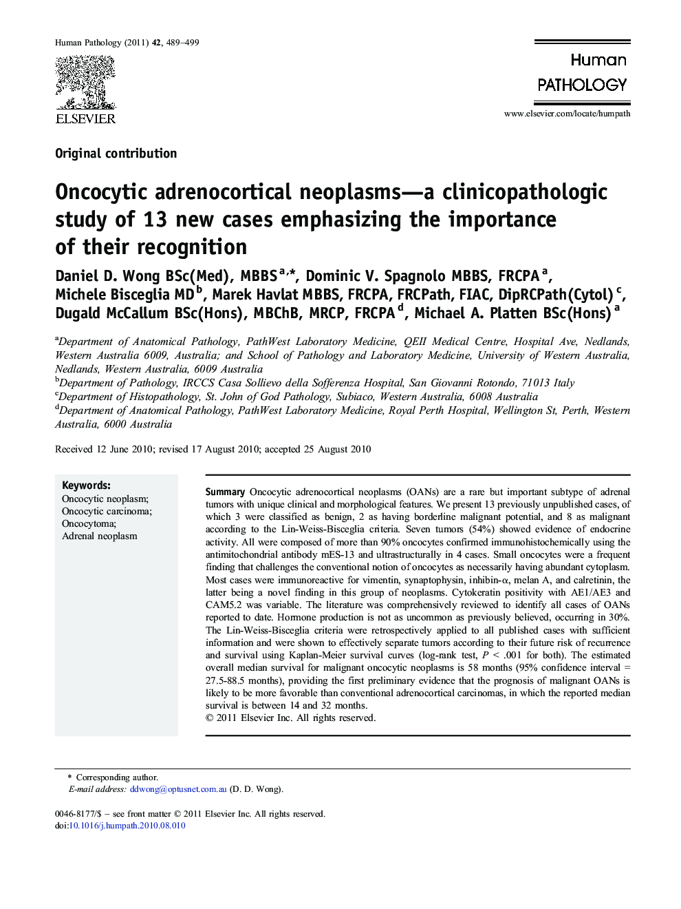 Oncocytic adrenocortical neoplasms—a clinicopathologic study of 13 new cases emphasizing the importance of their recognition