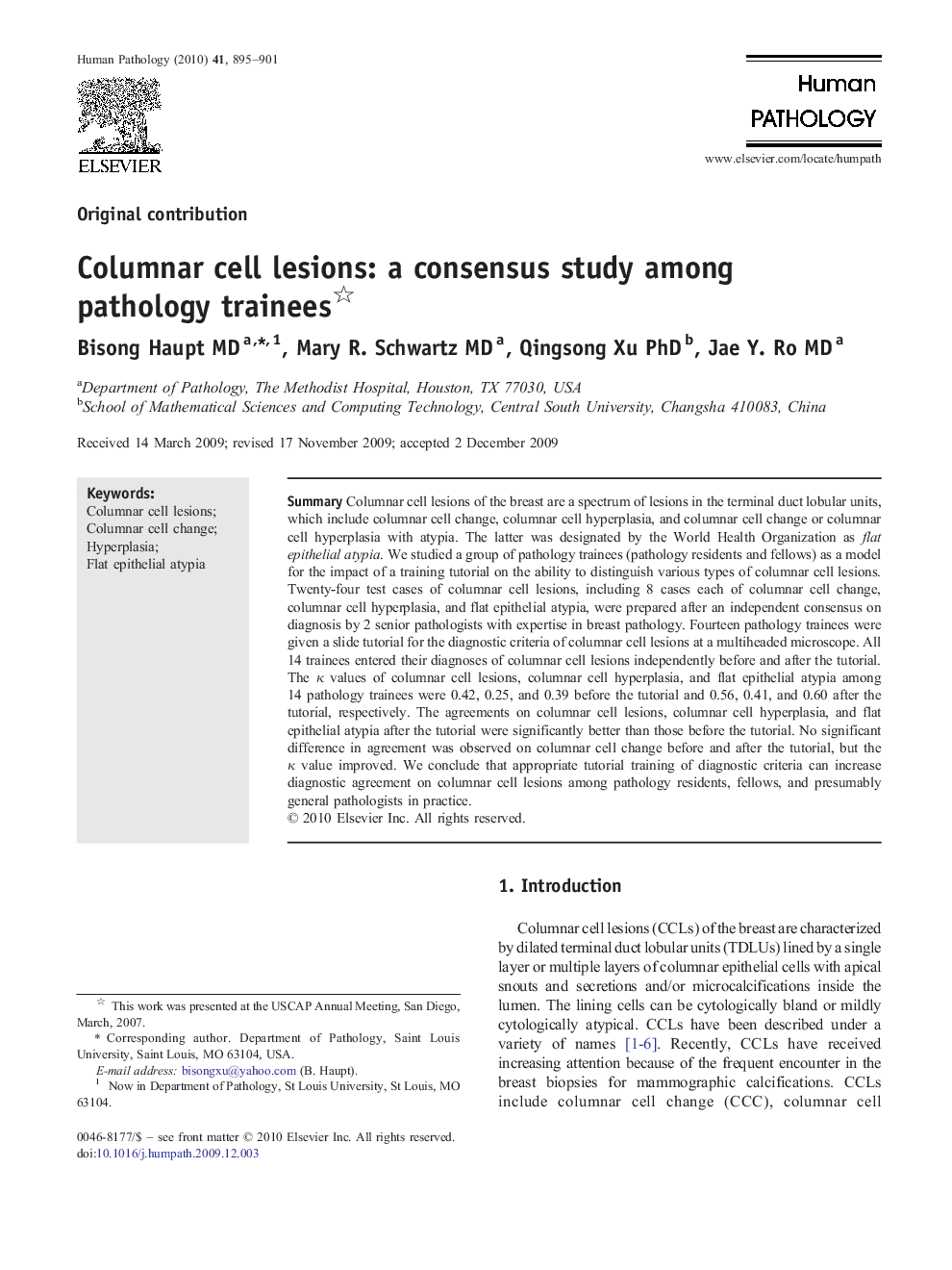 Columnar cell lesions: a consensus study among pathology trainees 